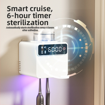 RA-616 Sterilizavimo dantų šepetėlių laikiklis su UV dezinfekcija, USB maitinimu, prisilietimo valdymu, be gręžimo lipni montavimas