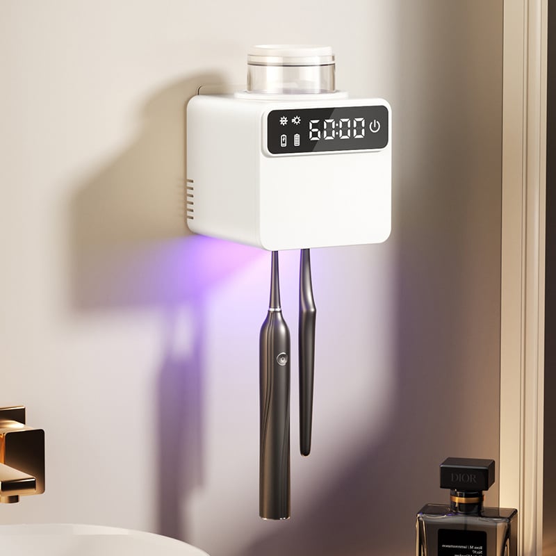 RA-616 Sterilizavimo dantų šepetėlių laikiklis su UV dezinfekcija, USB maitinimu, prisilietimo valdymu, be gręžimo lipni montavimas