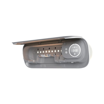 Sieninis dantų šepetėlių laikiklis su UV sterilizacija, infraraudonųjų spindulių jutikliu ir lietimui jautriu skydeliu, modelis JMK-M4, įmontuota įkraunama baterija