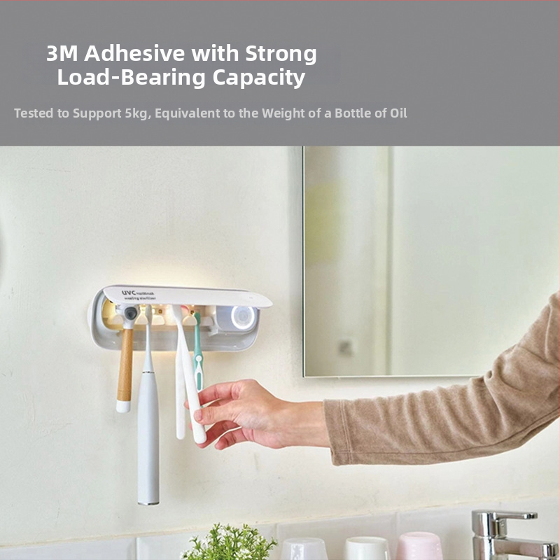 Sieninis dantų šepetėlių laikiklis su UV sterilizacija, infraraudonųjų spindulių jutikliu ir lietimui jautriu skydeliu, modelis JMK-M4, įmontuota įkraunama baterija