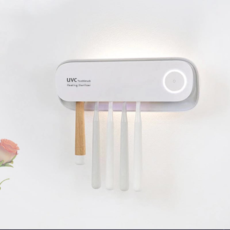 Sieninis dantų šepetėlių laikiklis su UV sterilizacija, infraraudonųjų spindulių jutikliu ir lietimui jautriu skydeliu, modelis JMK-M4, įmontuota įkraunama baterija