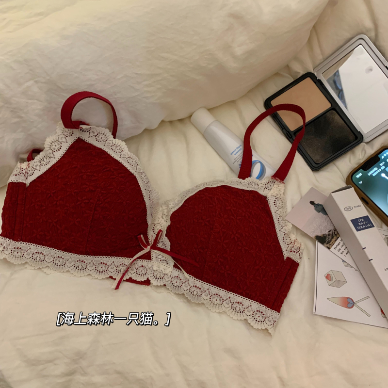 Naiste rinnahoidjate komplekt - pehme tugi, vintage Guofeng stiil, 3/4 kauss, vormitud kauss (ülaosa õhuke / alaosa paks), fikseeritud topeltrihmad, tagant kolmeridadest suletav