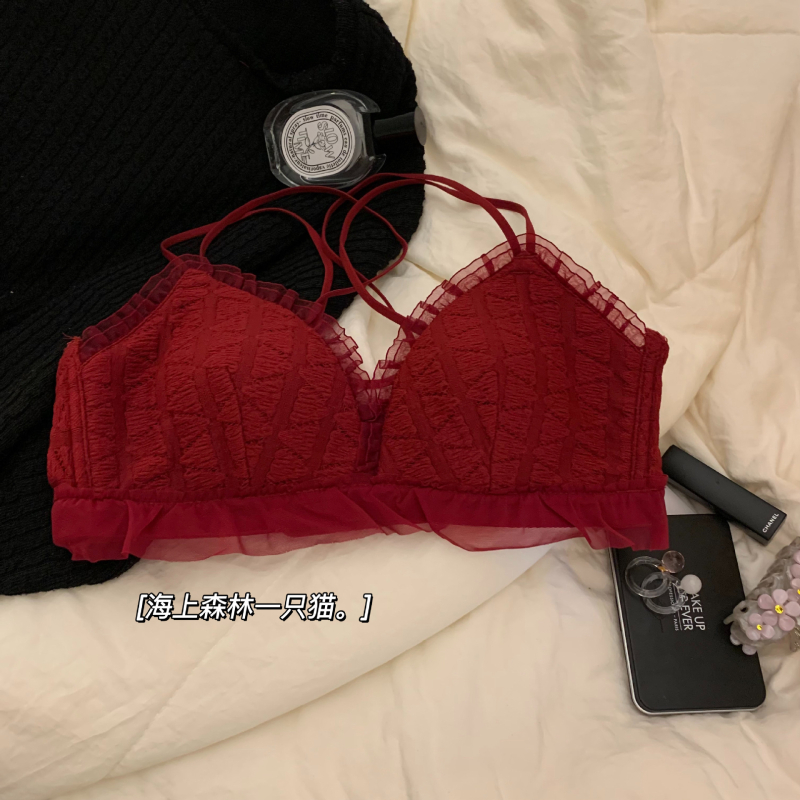 Naiste rinnahoidjate komplekt - pehme tugi, vintage Guofeng stiil, 3/4 kauss, vormitud kauss (ülaosa õhuke / alaosa paks), fikseeritud topeltrihmad, tagant kolmeridadest suletav