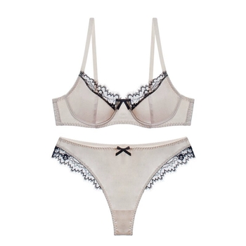 Prancūziško stiliaus liemenėlė su nėrinių kraštu, 3/4 kaušiai, push-up efekas, su plieniniu žiedu, pagrindinė medžiaga: nailonas su nėriniais