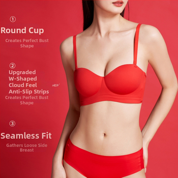 Moterų nailoninis Push-Up bešveidžio liemenėlės rinkinys su nuimamomis petnešėlėmis ir nugaros užtrauktuku su keturių eilių kabliukais (Nailonas; Push-Up; Bešveidinis; Nuimamos petnešėlės; Nugaros užtrauktukas)