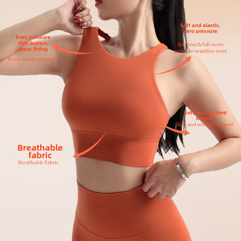 Sportinė liemenėlė jogos ir bėgimui, formuoti puodeliai su įmontuotais įdėklais, be plieno lankų, su fiksuotomis dvigubomis petnešomis