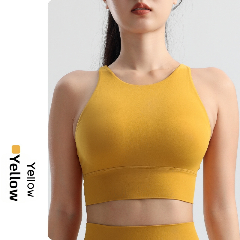 Sportinė liemenėlė jogos ir bėgimui, formuoti puodeliai su įmontuotais įdėklais, be plieno lankų, su fiksuotomis dvigubomis petnešomis