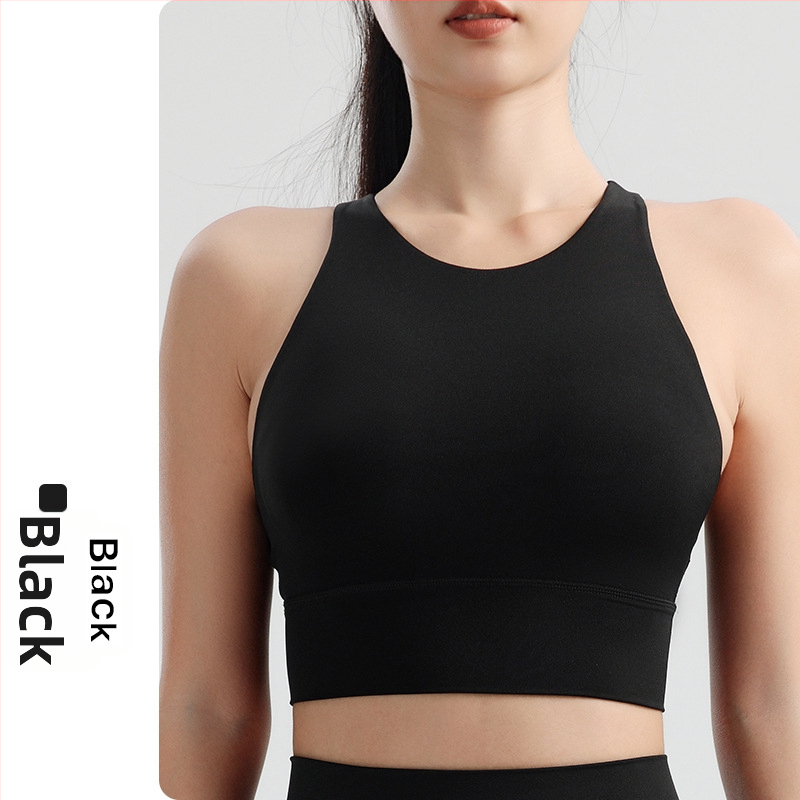 Sportinė liemenėlė jogos ir bėgimui, formuoti puodeliai su įmontuotais įdėklais, be plieno lankų, su fiksuotomis dvigubomis petnešomis