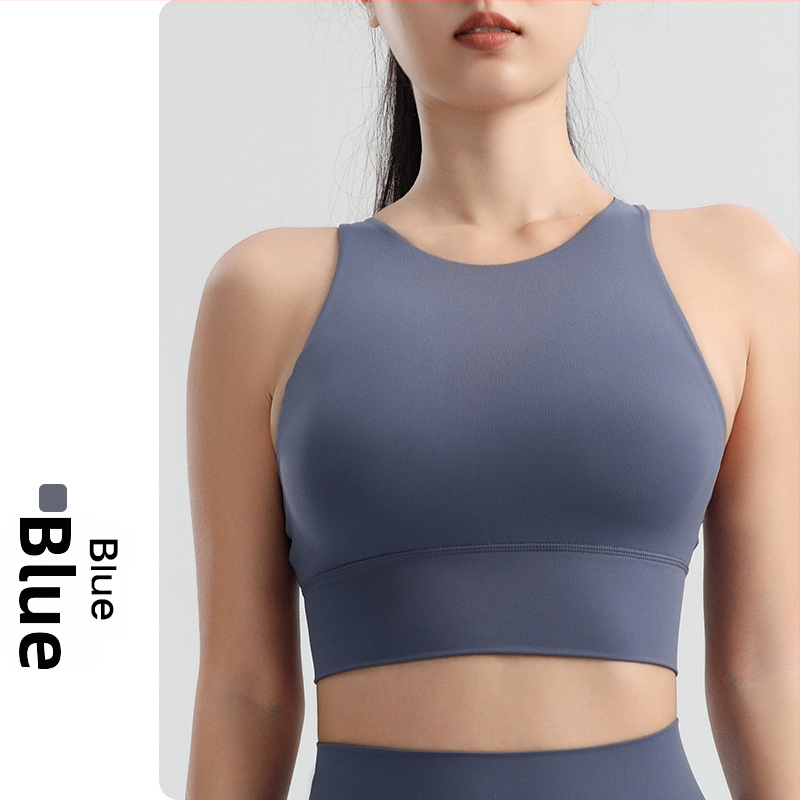 Sportinė liemenėlė jogos ir bėgimui, formuoti puodeliai su įmontuotais įdėklais, be plieno lankų, su fiksuotomis dvigubomis petnešomis