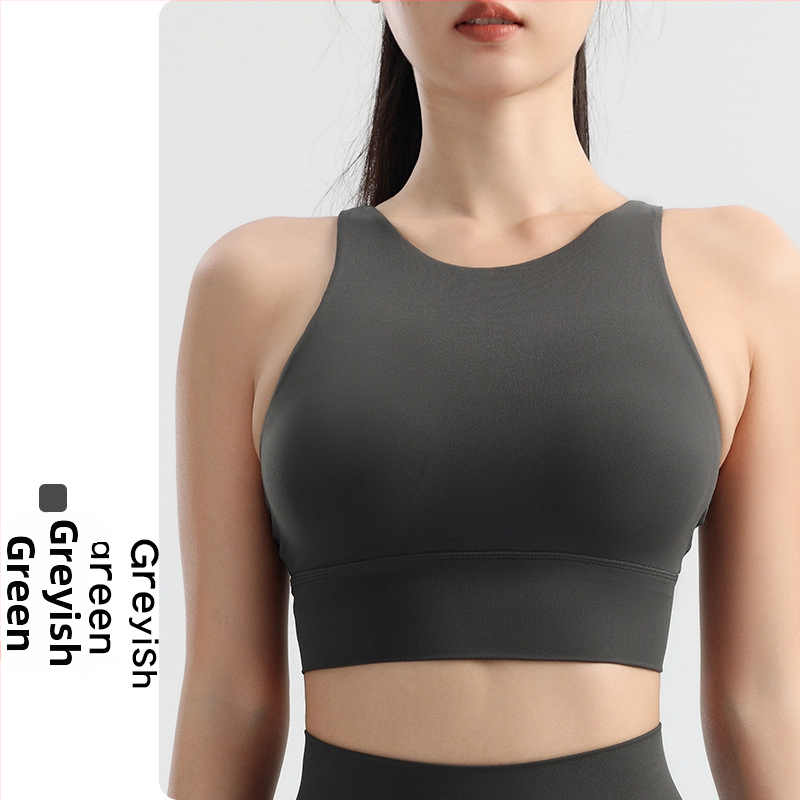 Sportinė liemenėlė jogos ir bėgimui, formuoti puodeliai su įmontuotais įdėklais, be plieno lankų, su fiksuotomis dvigubomis petnešomis