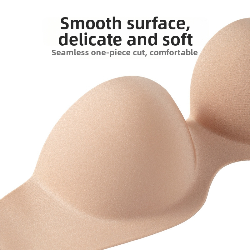 Bezramienková push-up neviditeľná podprsenka s zadnou sponou, 3/4 košík, horný tenký a dolný hrubší tvar, 85% nylon, 15% spandex, oceľový krúžok