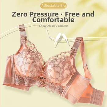 Moteriška be plieno žiedų push-up liemenėlė su nėrinių siuvinėjimu, kvėpuojanti, reguliuojami dirželiai