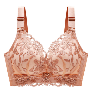 Moteriška be plieno žiedų push-up liemenėlė su nėrinių siuvinėjimu, kvėpuojanti, reguliuojami dirželiai