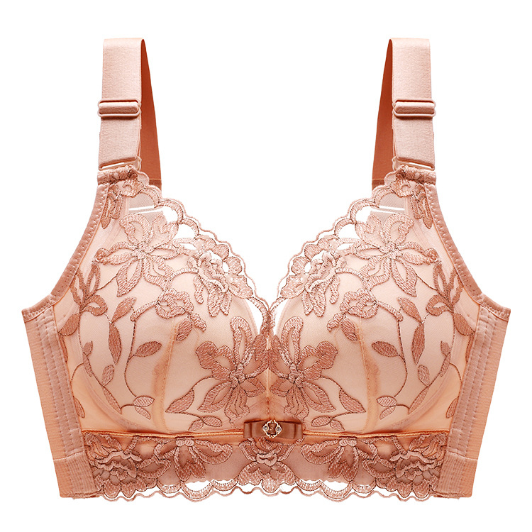 Moteriška be plieno žiedų push-up liemenėlė su nėrinių siuvinėjimu, kvėpuojanti, reguliuojami dirželiai