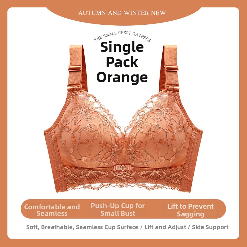 Moteriška be plieno žiedų push-up liemenėlė su nėrinių siuvinėjimu, kvėpuojanti, reguliuojami dirželiai