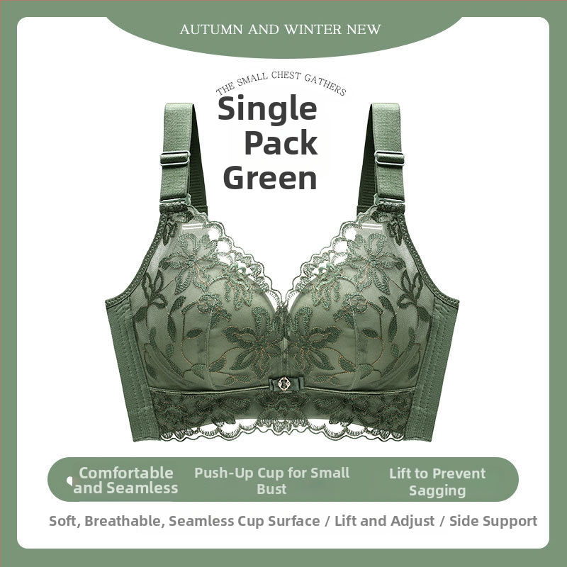 Moteriška be plieno žiedų push-up liemenėlė su nėrinių siuvinėjimu, kvėpuojanti, reguliuojami dirželiai