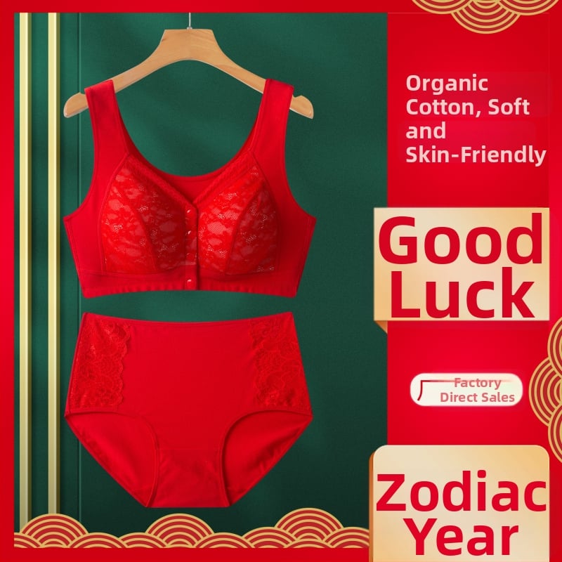 Dviejų dalių moterų apatinių komplektas: liemenėlė su priekinio užsegimo, be plieno žiedų, pilni puodeliai, fiksuoti dvigubi petnešos, medvilnės mišinio audinys.