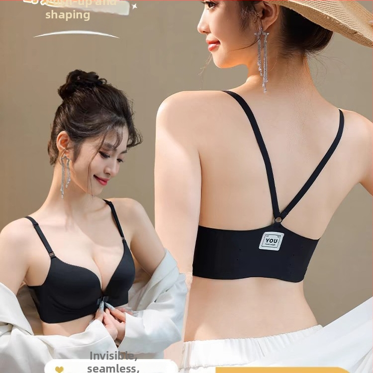 Gilus V bešlūpinė liemenėlė su priekinio užsegimo sagtimi, moterims, 3/4 taurė, nailonas su spandekso įdėklu