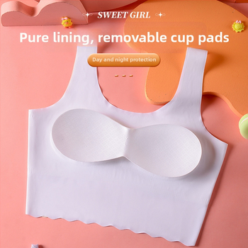 Paaugtėms mergaitėms skirtas liemenėlė, 2 etapas (12–15 m.), nailono audinys, pilnas puodelis, plonas formuojamas puodelis su putų užpildymu, be plieno žiedo