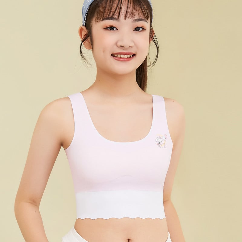 Paaugtėms mergaitėms skirtas liemenėlė, 2 etapas (12–15 m.), nailono audinys, pilnas puodelis, plonas formuojamas puodelis su putų užpildymu, be plieno žiedo