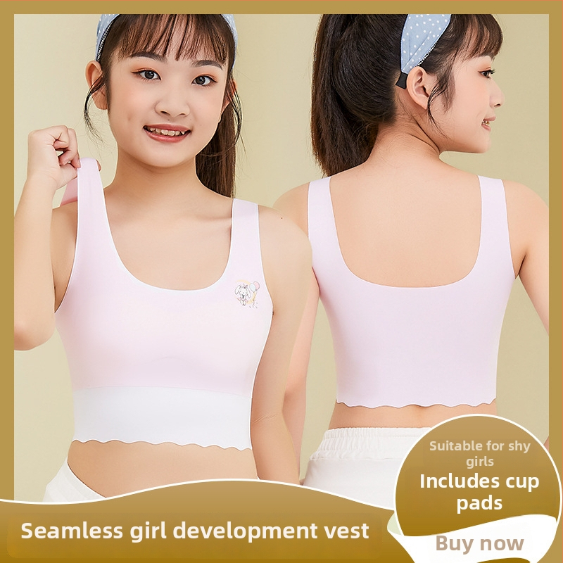 Paaugtėms mergaitėms skirtas liemenėlė, 2 etapas (12–15 m.), nailono audinys, pilnas puodelis, plonas formuojamas puodelis su putų užpildymu, be plieno žiedo