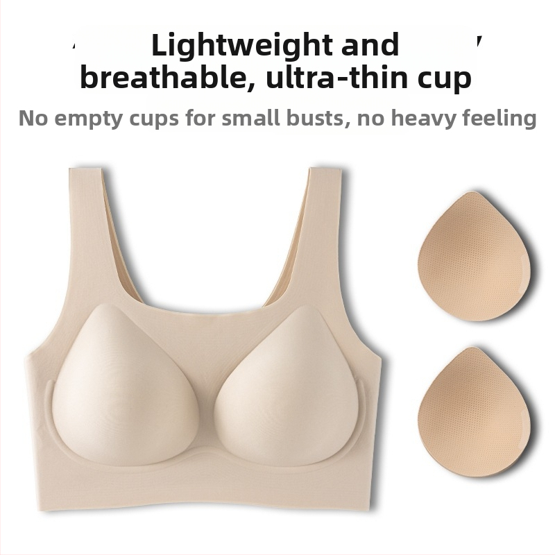 Nematoma siuvinėjimo liemenėlė mažoms krūtims — pakėlimas, prieš nusileidimą, šoninės formavimas, 3/4 taurė, be vielos, fiksuotos dvigubos petnešėlės