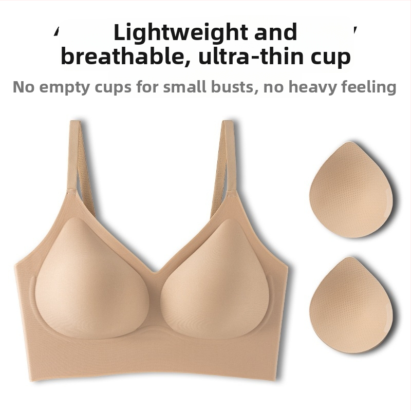 Nematoma siuvinėjimo liemenėlė mažoms krūtims — pakėlimas, prieš nusileidimą, šoninės formavimas, 3/4 taurė, be vielos, fiksuotos dvigubos petnešėlės