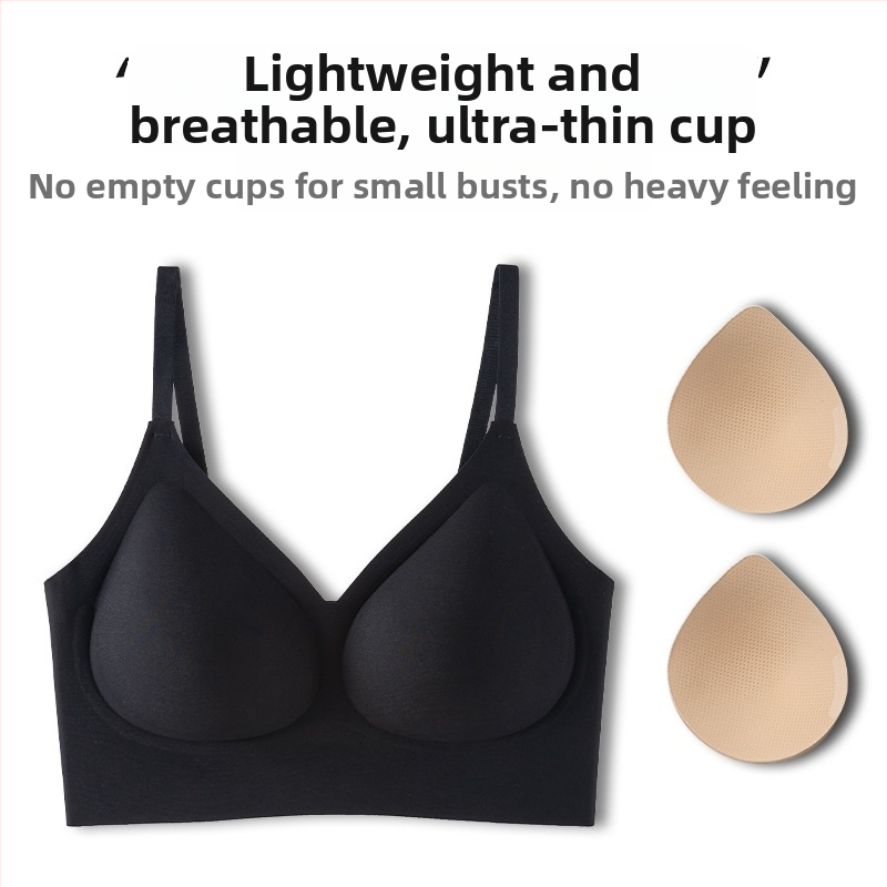 Nematoma siuvinėjimo liemenėlė mažoms krūtims — pakėlimas, prieš nusileidimą, šoninės formavimas, 3/4 taurė, be vielos, fiksuotos dvigubos petnešėlės