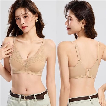 Čipkasti grudnjak bez žice s tankim oblikovanim košaricama, fiksne naramenice, stražnje kopčanje s četiri reda kopči