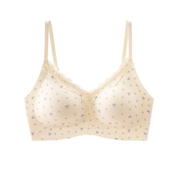 Bežični grudnjak s malom cvjetnom čipkom, bešavan, košarica 3/4 s srednje oblikovanim košaricama, fiksne naramenice, stražnje kopče s četiri reda kopči