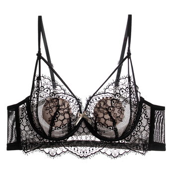 Сутиен във френски стил с кристални чашки, 3/4 чашки, ултра тънък модел, дишащ, регулируема опора, дантела