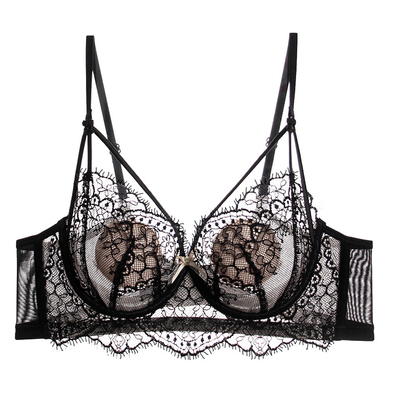 Сутиен във френски стил с кристални чашки, 3/4 чашки, ултра тънък модел, дишащ, регулируема опора, дантела