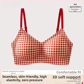 Push-Up podprsenka s károvaným vzorom, bez kovových výstuží, bez švov, košíček 3/4, tenké tvarované košíky, pevné ramienka