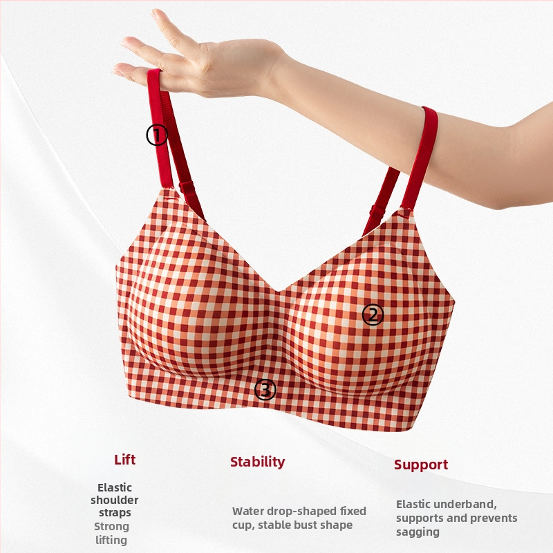 Push-Up podprsenka s károvaným vzorom, bez kovových výstuží, bez švov, košíček 3/4, tenké tvarované košíky, pevné ramienka