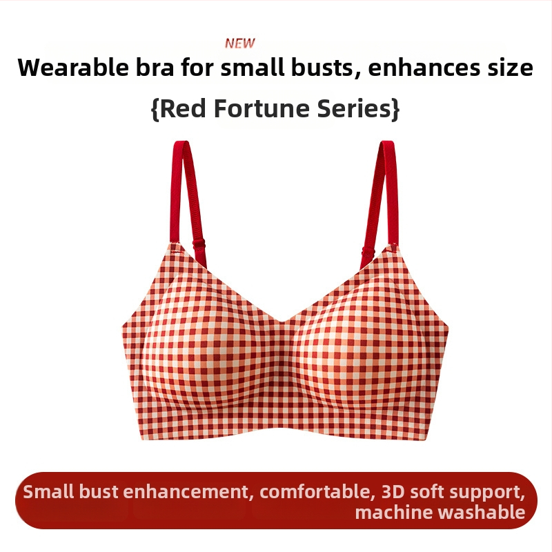 Push-Up podprsenka s károvaným vzorom, bez kovových výstuží, bez švov, košíček 3/4, tenké tvarované košíky, pevné ramienka