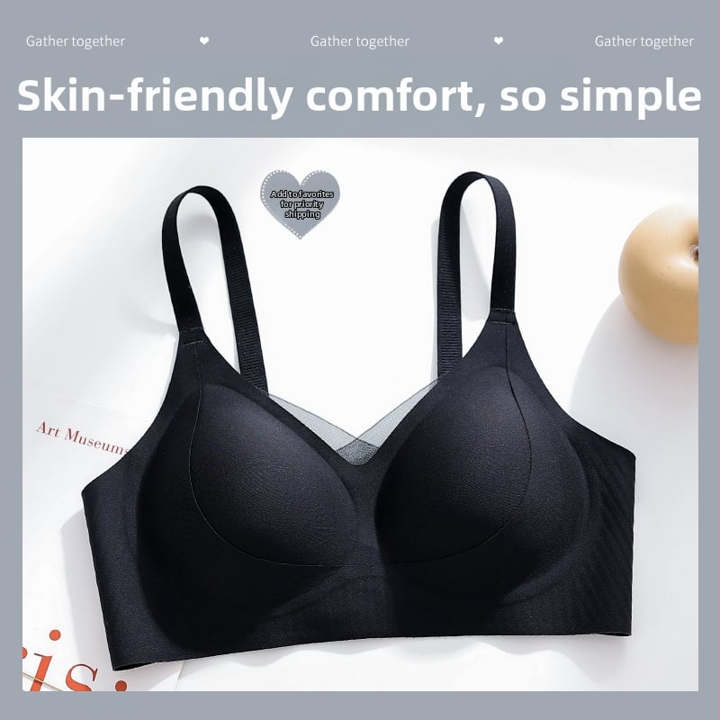 Bešepienė liemenėlė mažoms krūtims, be metalo žiedų, 3/4 puodelio, plonos formuojančios kaušės, nugaros trijų eilių užsegimas, fiksuotos dvigubos petnešos; pagrindinis audinys: nailonas; įdaila: spandeks