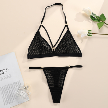 Set čipkastog grudnjaka s visećim vratom, 3/4 kup, otvorena leđa, prozračan najlon 90–95%