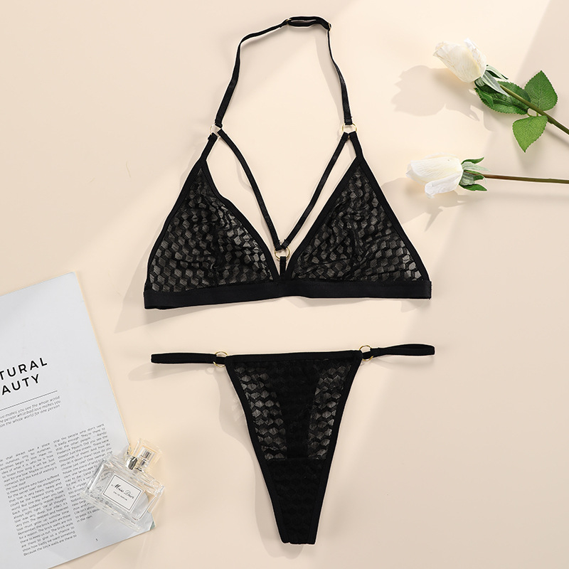 Set čipkastog grudnjaka s visećim vratom, 3/4 kup, otvorena leđa, prozračan najlon 90–95%