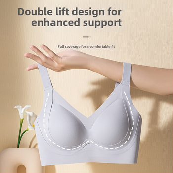 Bezšvová dámska podprsenka bez kovových kostic, nastaviteľná, zvyšuje a zhromažďuje poprsie, tenká tvarovaná miska, plná miska, nylonová látka, pevné dvojité ramienka, zadné zapínanie so štyrmi riadkami