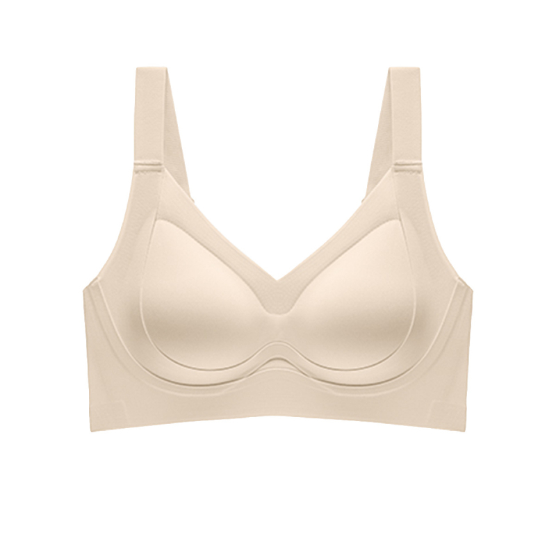 Bešavna ženska grudnjica bez metalnih košarica, podesiva, podiže i skuplja grudi, tanke oblikovane košarice, puna košarica, najlon tkanina, čvrste dvostruke naramenice, stražnji zatvarač s četiri reda