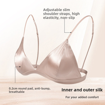 Krūtinėlė iš Mulberry šilko, trikampė puodelio forma, be plieno žiedo, plonas formuojamas puodelis, kvėpuojantis