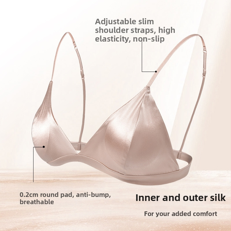 Krūšturis no Mulberry zīda, trijstūra kauss, bez tērauda gredzena, plāna veidota kauss, elpojošs