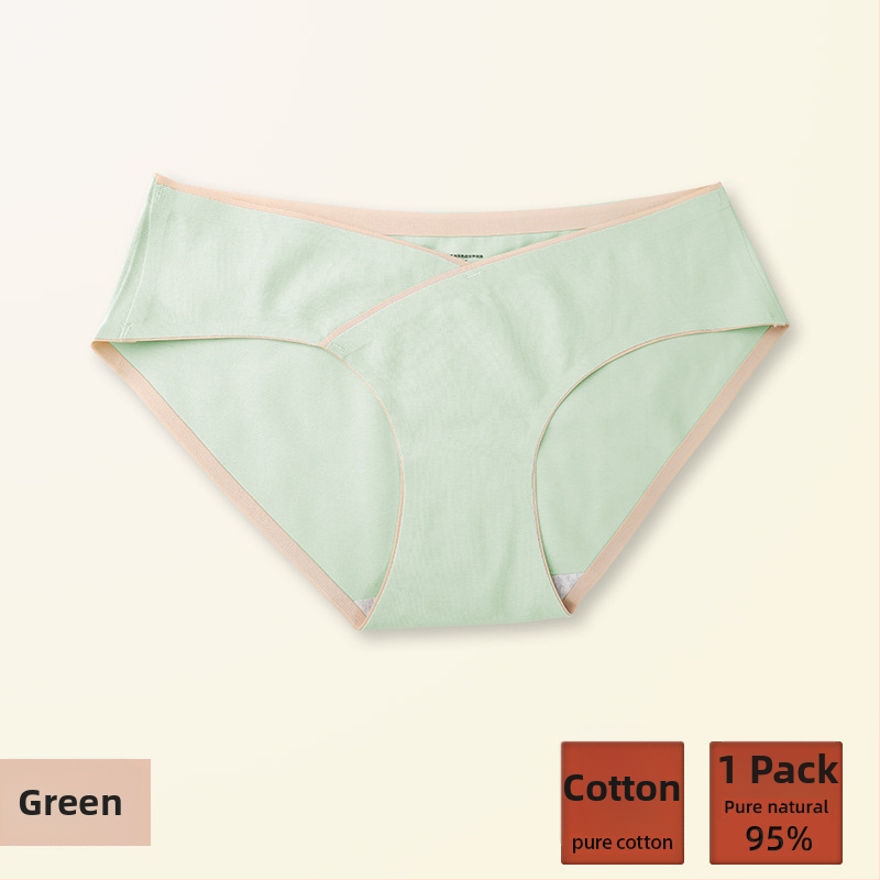 Rasedate naise puuvillased aluspüksid teisele ja kolmandale trimestrile, madala talje ja V-kujuline kõhu toetus, hingav puuvill