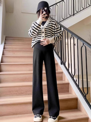 Παντελόνια εγκύου για φθινόπωρο-χειμώνα, φαρδιά γραμμή, μείγμα πολυεστερ-βισκόζη (70–80% πολυεστερ, <30% βισκόζη), υψηλή ελαστικότητα, στήριξη κοιλιάς, φθινόπωρο 2025