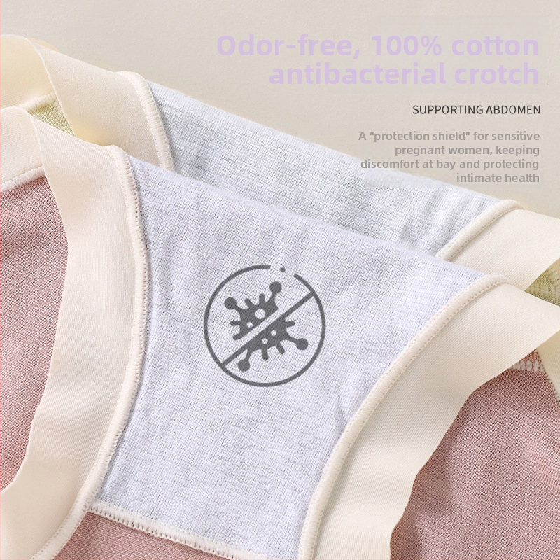 Modaliniai nėščiųjų apatiniai su medvilnine įduba intymiai zonai, aukštas liemuo, antibakteriniai, kvėpuojantys, greitai džiūstantys