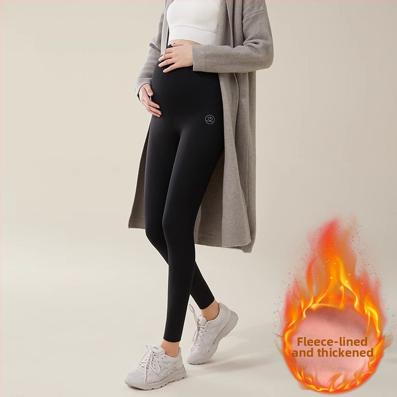 Nėščiųjų jogos kelnės su fliso pamušalu, storos rudens–žiemos sezonui, pilvo palaikymas ir klubų pakėlimas, siauras kirpimas, poliesterio ir elastano audinys