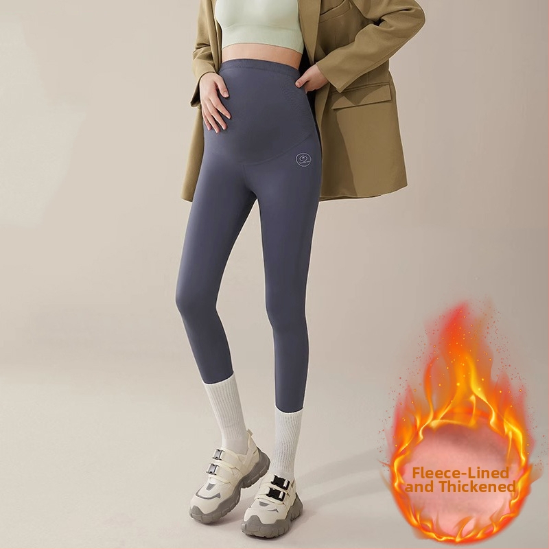 Nėščiųjų jogos kelnės su fliso pamušalu, storos rudens–žiemos sezonui, pilvo palaikymas ir klubų pakėlimas, siauras kirpimas, poliesterio ir elastano audinys