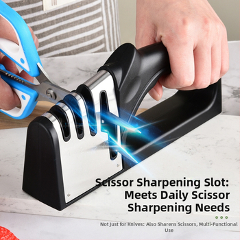 Keturi viename rankinis peilių aštrintuvas virtuvei su volframo plienu, keramikinėmis dalimis, ABS plastiku ir TPR rankenėle