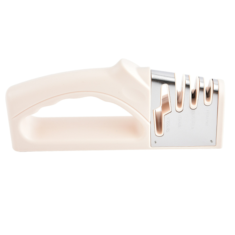 Keturi viename rankinis peilių aštrintuvas virtuvei su volframo plienu, keramikinėmis dalimis, ABS plastiku ir TPR rankenėle