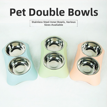 Dvigubas dubuo lemmikliams iš nerūdijančio plieno, integruotas dizainas, nepralaidus, tinka katėms ir šunims